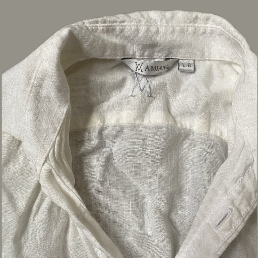 Amiani White Linen Short Sleeve Button-Up Shirt - Picture 3 of 7